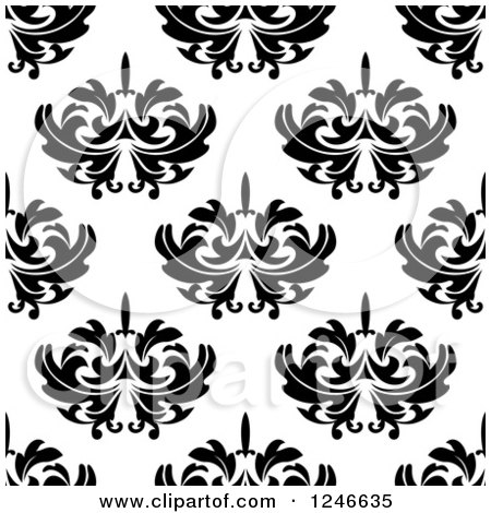 Clipart of a Black and White Seamless Floral Pattern Background - Royalty Free Vector Illustration by Vector Tradition SM