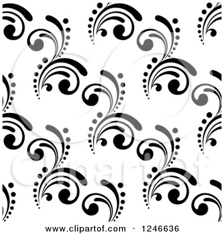 Clipart of a Seamless Background Pattern of Black and White Flourishes 2 - Royalty Free Vector Illustration by Vector Tradition SM