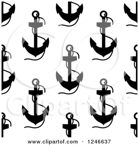 Clipart of a Seamless Background Pattern of Black and White Anchors 5 - Royalty Free Vector Illustration by Vector Tradition SM