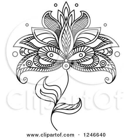 Clipart of a Black and White Henna Flower 22 - Royalty Free Vector Illustration by Vector Tradition SM