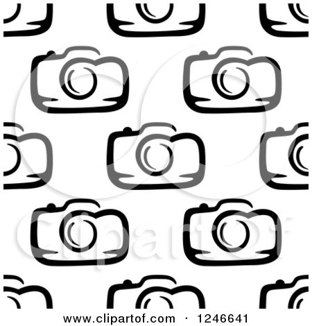 Clipart of a Seamless Black and White Camera Background Pattern - Royalty Free Vector Illustration by Vector Tradition SM