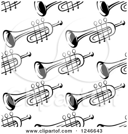 Clipart of a Seamless Black and White Trumpet Background Pattern - Royalty Free Vector Illustration by Vector Tradition SM