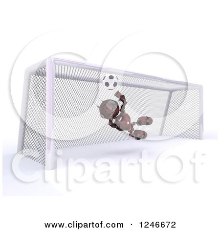 Clipart of a 3d Red Android Robot Playing Soccer 5 - Royalty Free Illustration by KJ Pargeter