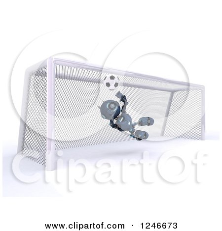 Clipart of a 3d Blue Android Robot Playing Soccer 5| Royalty Free Illustration by KJ Pargeter