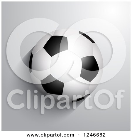 Clipart of a 3d Soccer Ball on Gray - Royalty Free Vector Illustration by KJ Pargeter