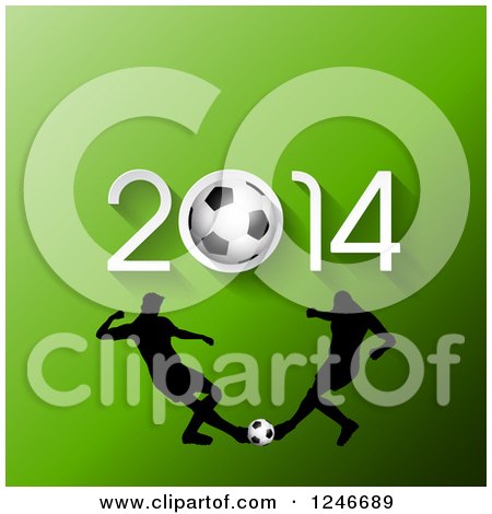 Clipart of Silhouetted Soccer Players Under 2014 on Green - Royalty Free Vector Illustration by KJ Pargeter