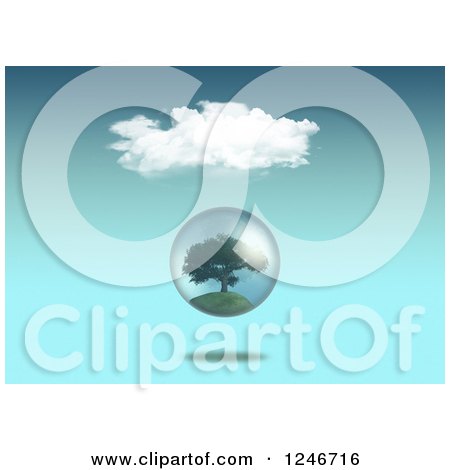 Clipart of a 3d Tree in a Sphere Under a Cloud - Royalty Free Illustration by KJ Pargeter
