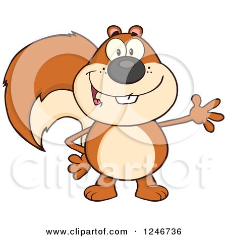 Clipart of a Friendly Squirrel Waving - Royalty Free Vector Illustration by Hit Toon