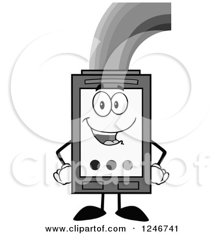 Clipart of a Grayscale Rainbow Refilling an Ink Cartridge Character Mascot - Royalty Free Vector Illustration by Hit Toon