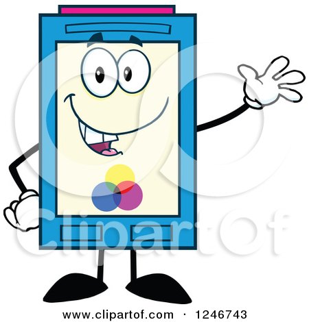 Clipart of a Friendly Waving Color Ink Cartridge Character Mascot - Royalty Free Vector Illustration by Hit Toon