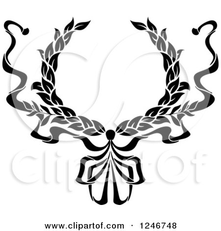 Clipart of a Black and White Laurel Wreath with Ribbons - Royalty Free Vector Illustration by Vector Tradition SM