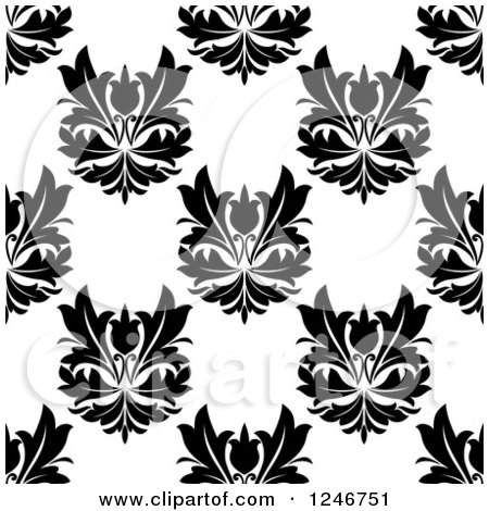 Clipart of a Black and White Seamless Floral Pattern Background - Royalty Free Vector Illustration by Vector Tradition SM