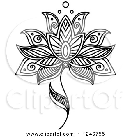 Clipart of a Black and White Henna Flower 21 - Royalty Free Vector Illustration by Vector Tradition SM