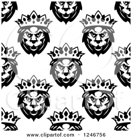 Clipart of a Seamless Pattern Background of Black and White King Lions 2 - Royalty Free Vector Illustration by Vector Tradition SM
