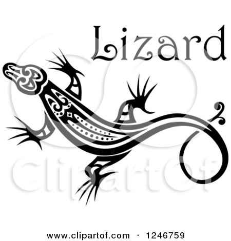 Clipart of a Black and White Tribal Lizard with Text - Royalty Free Vector Illustration by Vector Tradition SM