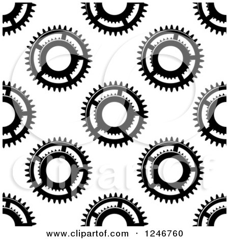 Clipart of a Seamless Pattern Background of Black and White Gears - Royalty Free Vector Illustration by Vector Tradition SM