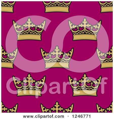 Clipart of a Seamless Background Pattern of Gold Crowns on Pink - Royalty Free Vector Illustration by Vector Tradition SM