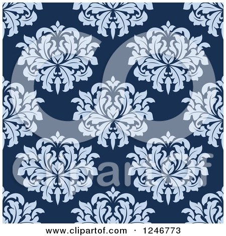 Clipart of a Blue Seamless Floral Pattern Background - Royalty Free Vector Illustration by Vector Tradition SM