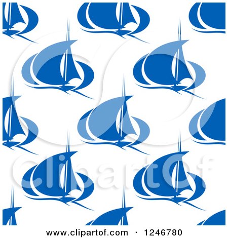 Clipart of a Blue Seamless Sailboat Background Pattern - Royalty Free Vector Illustration by Vector Tradition SM