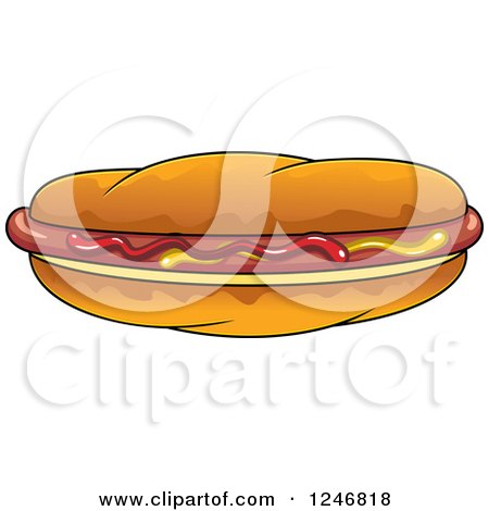 Clipart of a Hot Dog with Mustard and Ketchup - Royalty Free Vector Illustration by Vector Tradition SM