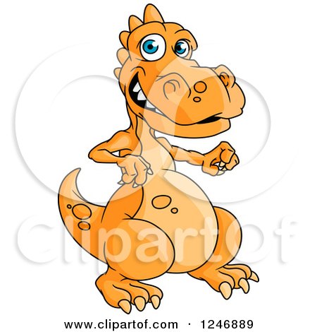 Clipart of a Happy Orange Dinosaur Walking - Royalty Free Vector Illustration by Vector Tradition SM