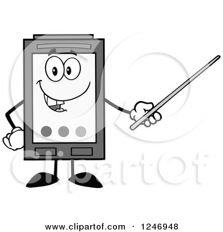 Clipart of a Grayscale Ink Cartridge Character Mascot Using a Pointer Stick - Royalty Free Vector Illustration by Hit Toon