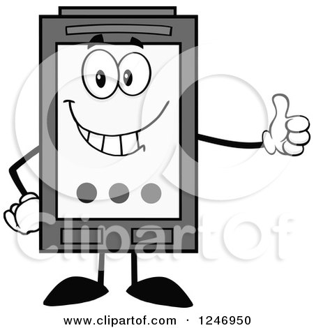 Clipart of a Grayscale Ink Cartridge Character Mascot Holding a Thumb up - Royalty Free Vector Illustration by Hit Toon