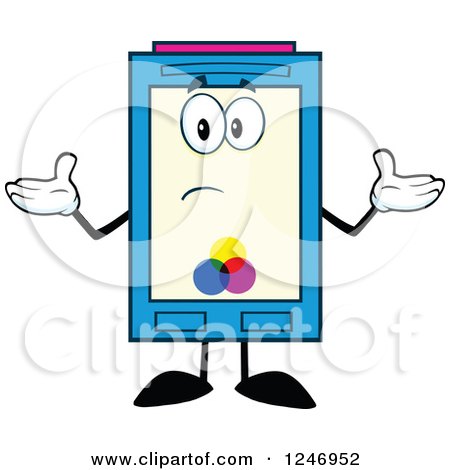Clipart of a Confused Color Ink Cartridge Character Mascot Shrugging - Royalty Free Vector Illustration by Hit Toon