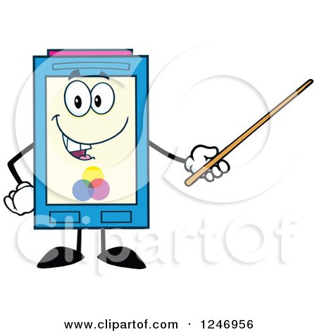 Clipart of a Color Ink Cartridge Character Mascot Using a Pointer Stick - Royalty Free Vector Illustration by Hit Toon