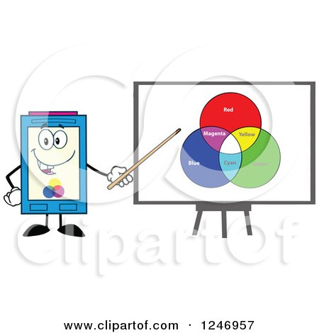 Clipart of a Color Ink Cartridge Character Mascot Presenting a Board of Colors - Royalty Free Vector Illustration by Hit Toon