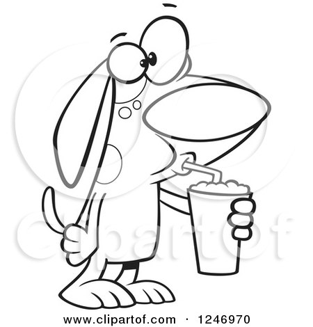 Clipart of a Black and White Cartoon Dog Drinking a Latte - Royalty Free Vector Illustration by toonaday