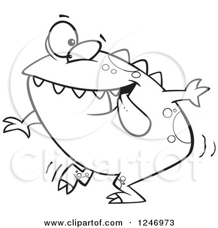 Clipart of a Black and White Monster Dancing - Royalty Free Vector Illustration by toonaday