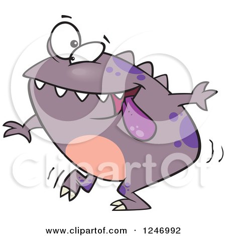 Clipart of a Happy Purple Monster Dancing - Royalty Free Vector Illustration by toonaday