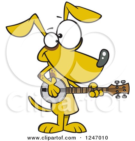 Clipart of a Cartoon Musician Dog Playing a Banjo - Royalty Free Vector Illustration by toonaday