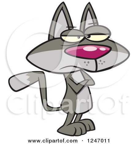Clipart of a Demanding or Stubborn Gray Cat with Folded Arms - Royalty Free Vector Illustration by toonaday