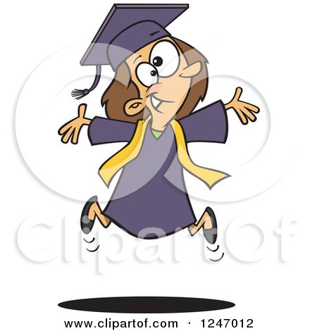 Clipart of a Happy Graduate Girl Jumping - Royalty Free Vector Illustration by toonaday