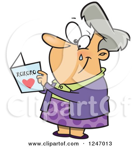 Clipart of a Touched Granny Crying While Readig a Greeting Card - Royalty Free Vector Illustration by toonaday