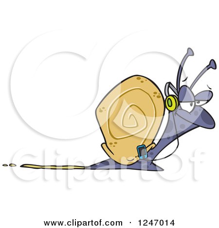 Clipart of a Happy Snail Listening to Music - Royalty Free Vector Illustration by toonaday