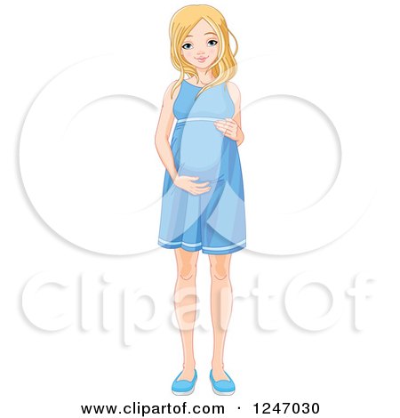 Clipart of a Pretty Blond Haired, Blue Eyed Pregnant Woman Holding Her Belly - Royalty Free Vector Illustration by Pushkin