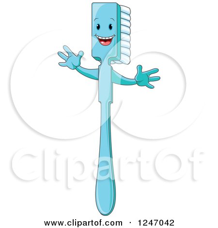 Clipart of a Cheering Toothbrush Character - Royalty Free Vector Illustration by Pushkin