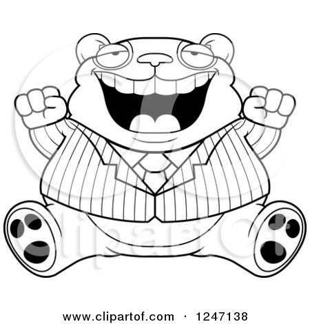 Clipart of a Black and White Fat Business Panda Sitting and Cheering - Royalty Free Vector Illustration by Cory Thoman