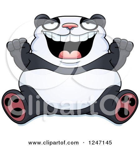 Clipart of a Fat Panda Sitting and Cheering - Royalty Free Vector Illustration by Cory Thoman