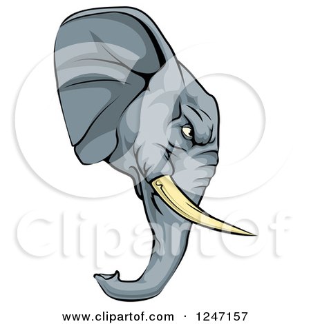 Clipart of a Tough Elephant Mascot Head in Profile - Royalty Free Vector Illustration by AtStockIllustration