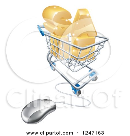 Clipart of a 3d Computer Mouse Wired to SALE in a Shopping Cart - Royalty Free Vector Illustration by AtStockIllustration