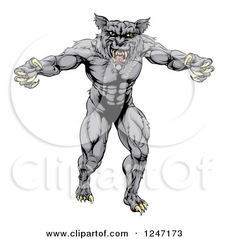 Clipart of a Muscular Vicious Wolf - Royalty Free Vector Illustration by AtStockIllustration