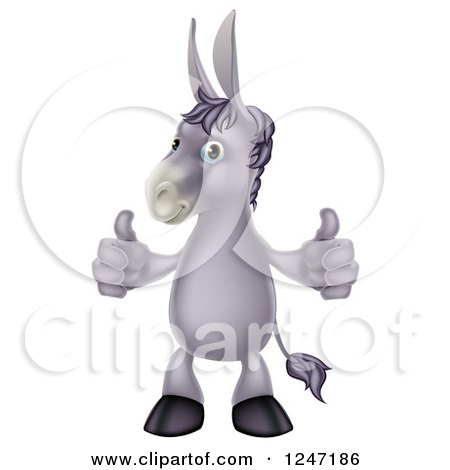Clipart of a Cartoon Donkey Standing and Holding Two Thumbs up - Royalty Free Vector Illustration by AtStockIllustration