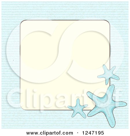 Clipart of a Blue Background with Starfish Around a Frame with Text Space - Royalty Free Vector Illustration by elaineitalia