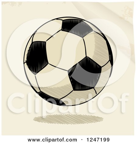 Clipart of a Sketched Floating Soccer Ball - Royalty Free Vector Illustration by elaineitalia