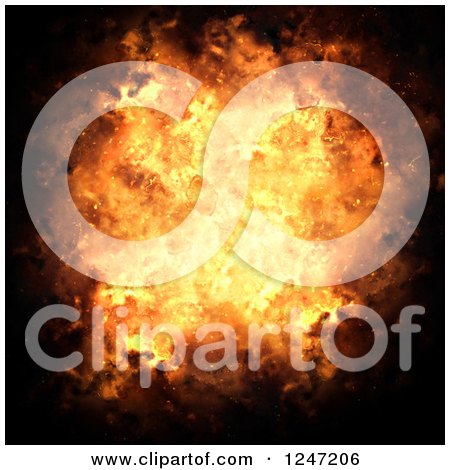 Clipart of a Fiery Bursting Explosion on Black - Royalty Free Illustration by Arena Creative