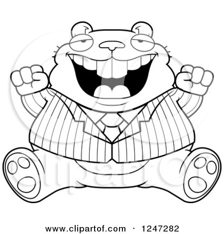 Clipart of a Fat Business Hamster Sitting and Cheering - Royalty Free Vector Illustration by Cory Thoman